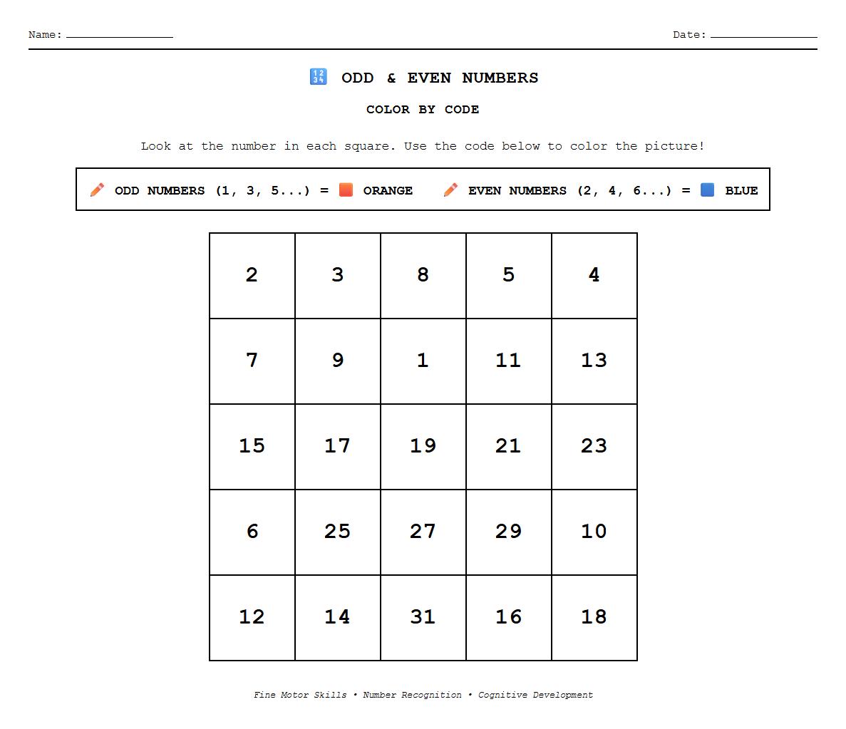 Odd and Even Numbers Color by Code Worksheet