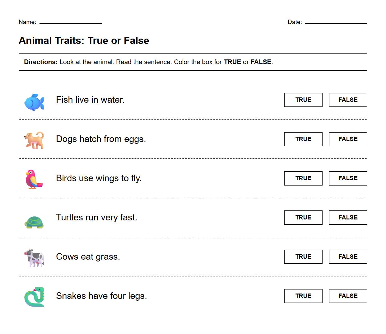 True or False Animal Traits Assessment