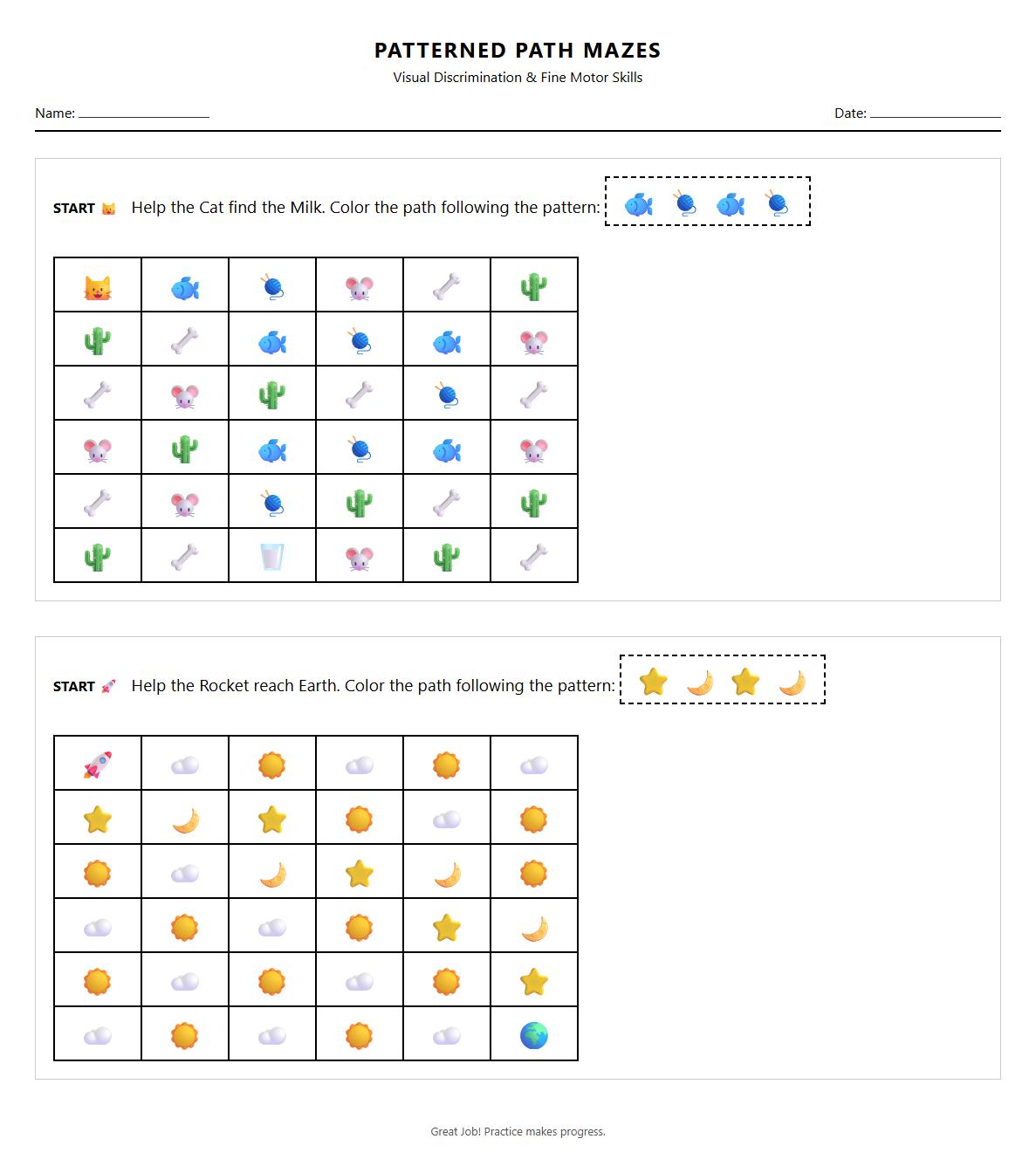 Patterned Path Mazes for Visual Discrimination Skills