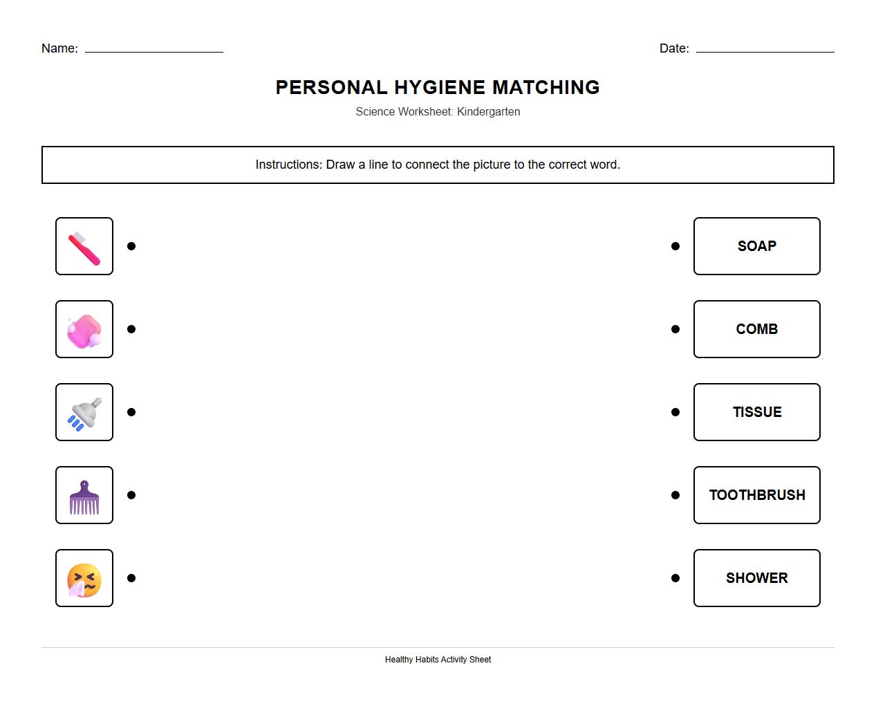 Personal Hygiene Vocabulary Picture-Word Association Task