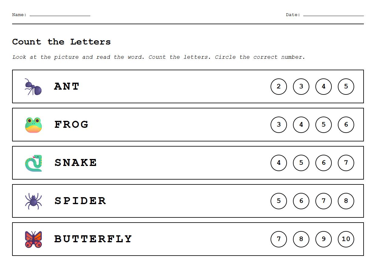 Phonics Based Word Length Detection Worksheet