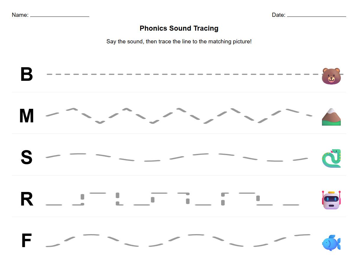 Phonics Consonant Sound Line Tracing Worksheet
