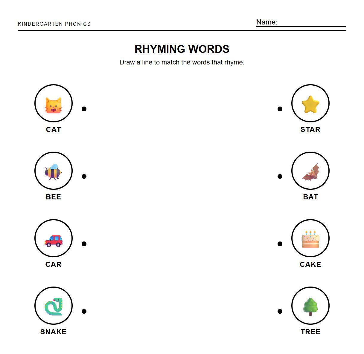 Phonics Rhyming Words Matching Circles
