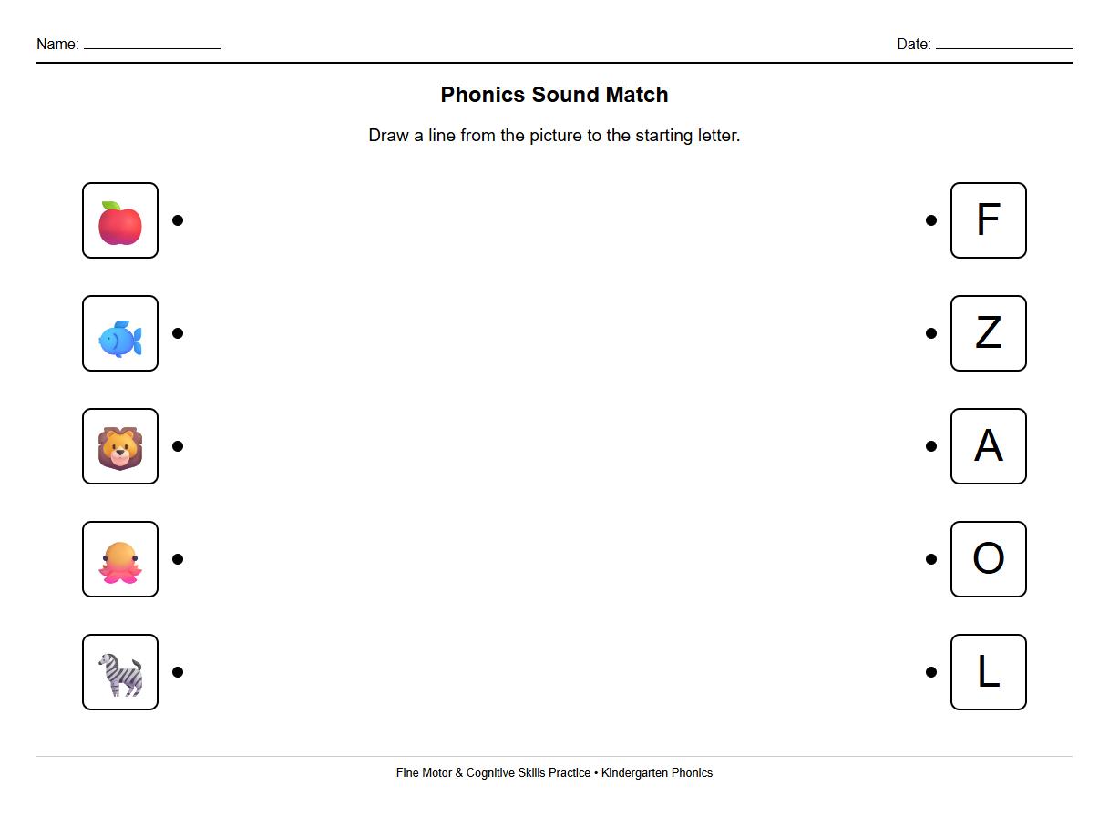 Phonics sound matching worksheet for following directions