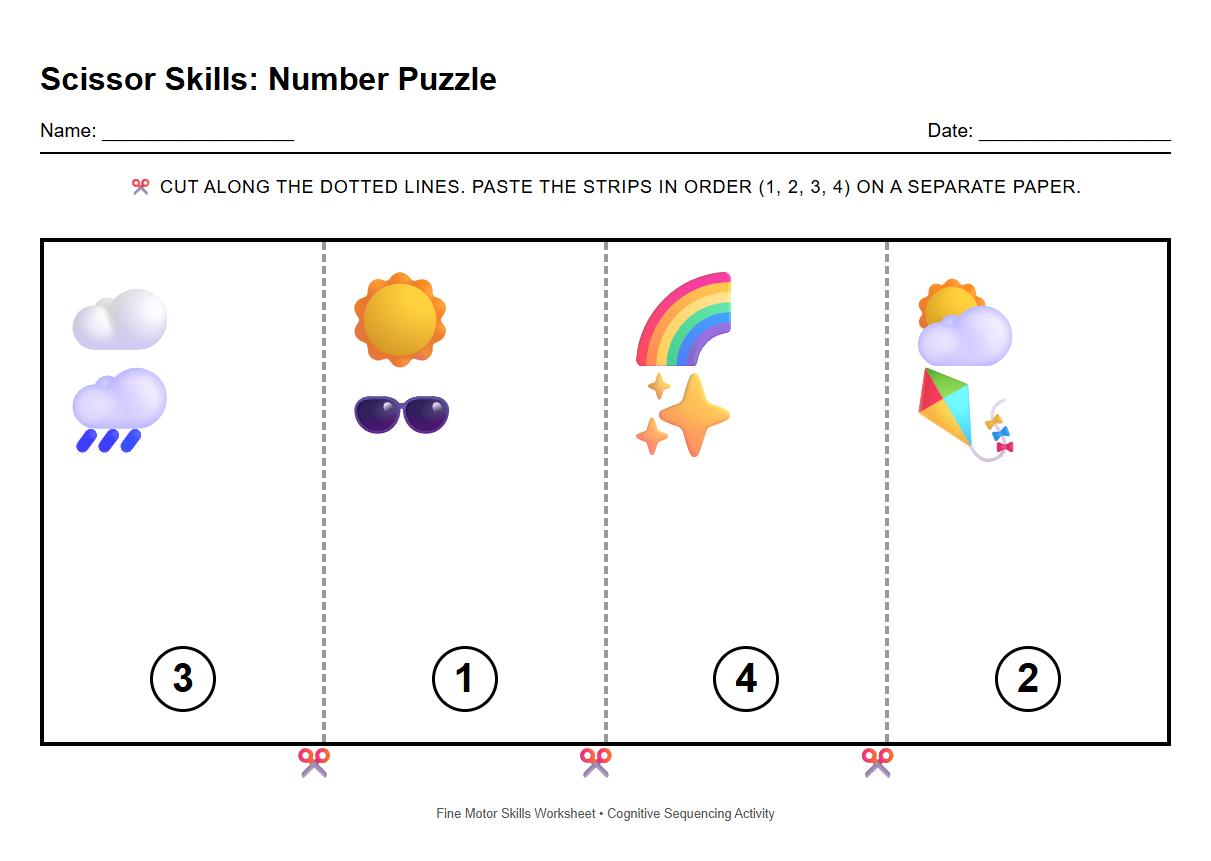 Picture Puzzle Scissor Cutting Activity Sheet