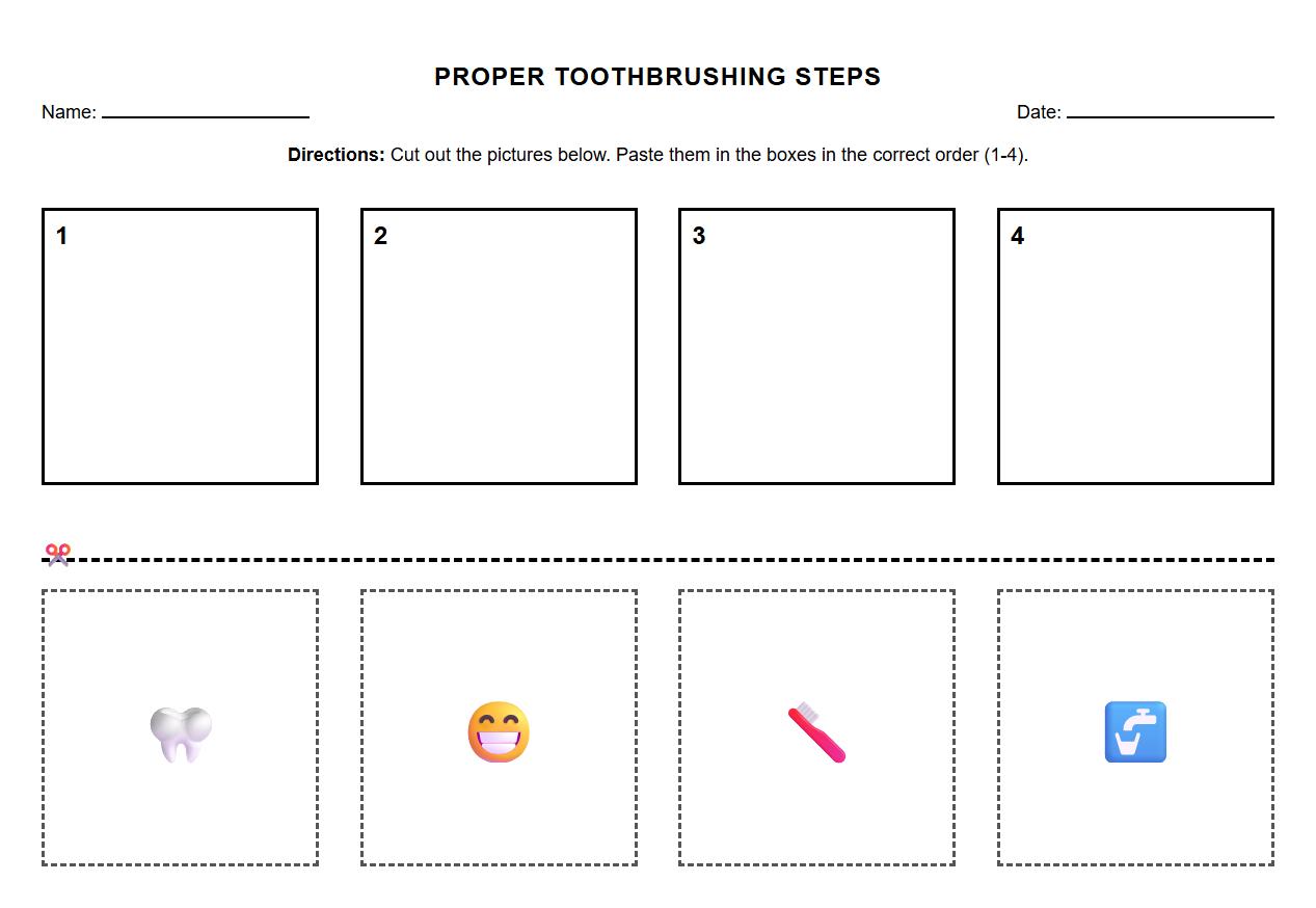 Proper Toothbrushing Steps Cut and Paste Sequencing