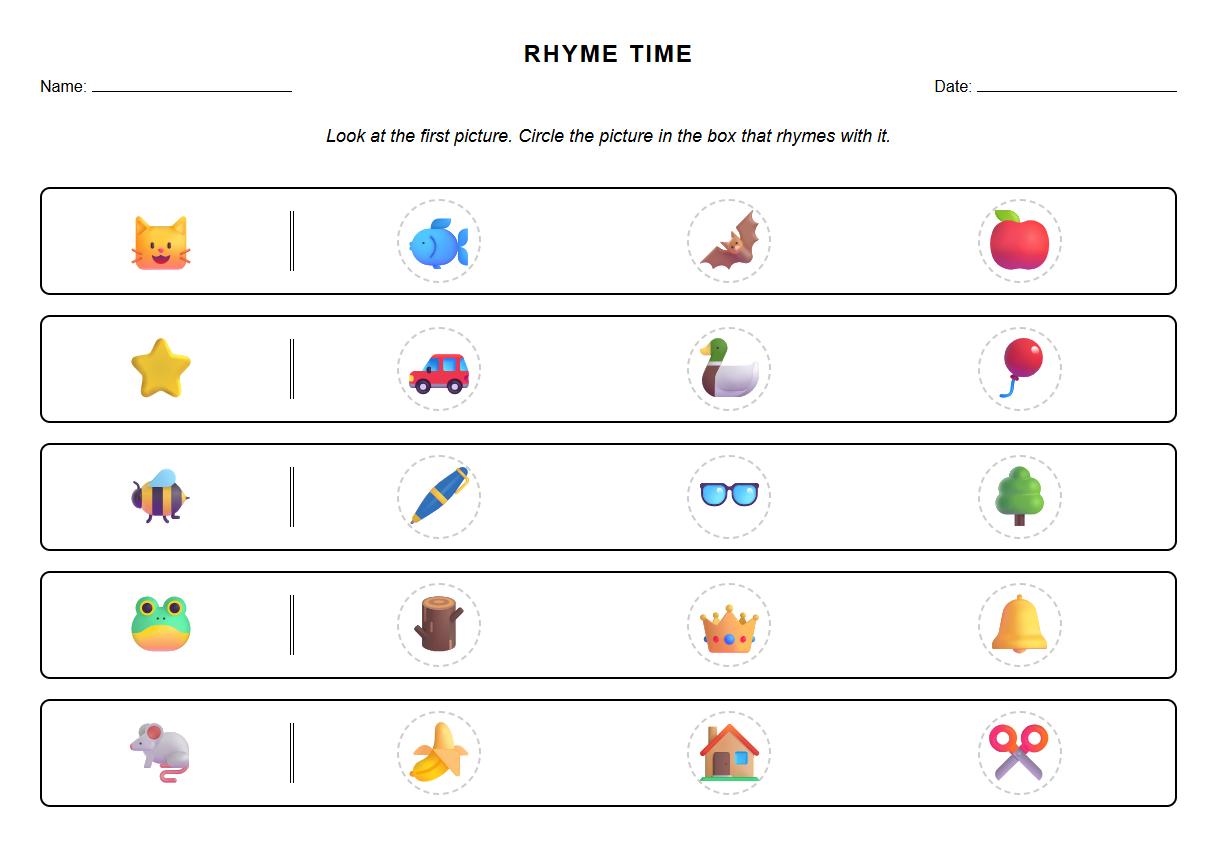 Rhyming Picture Discrimination Worksheet
