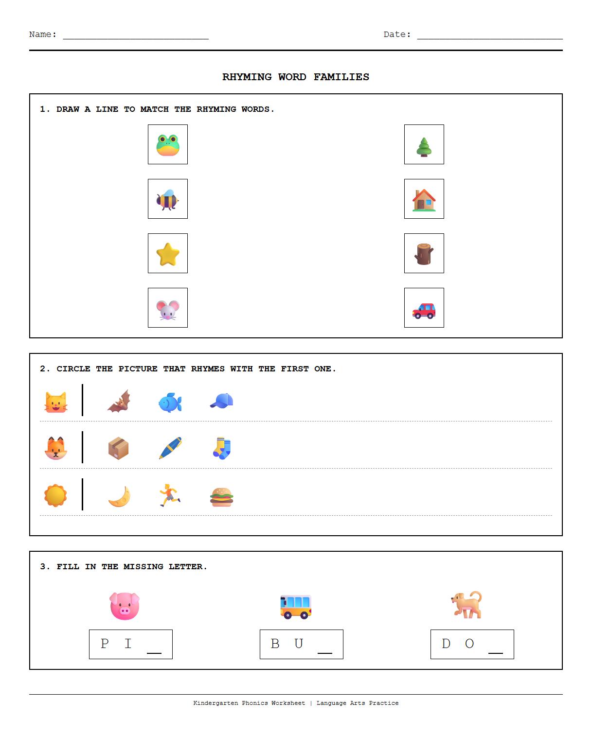 Rhyming Word Family Phonics Practice