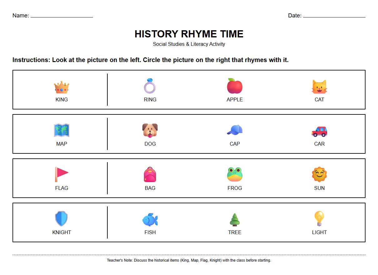 Rhyming Words Identification in Historical Context Worksheet
