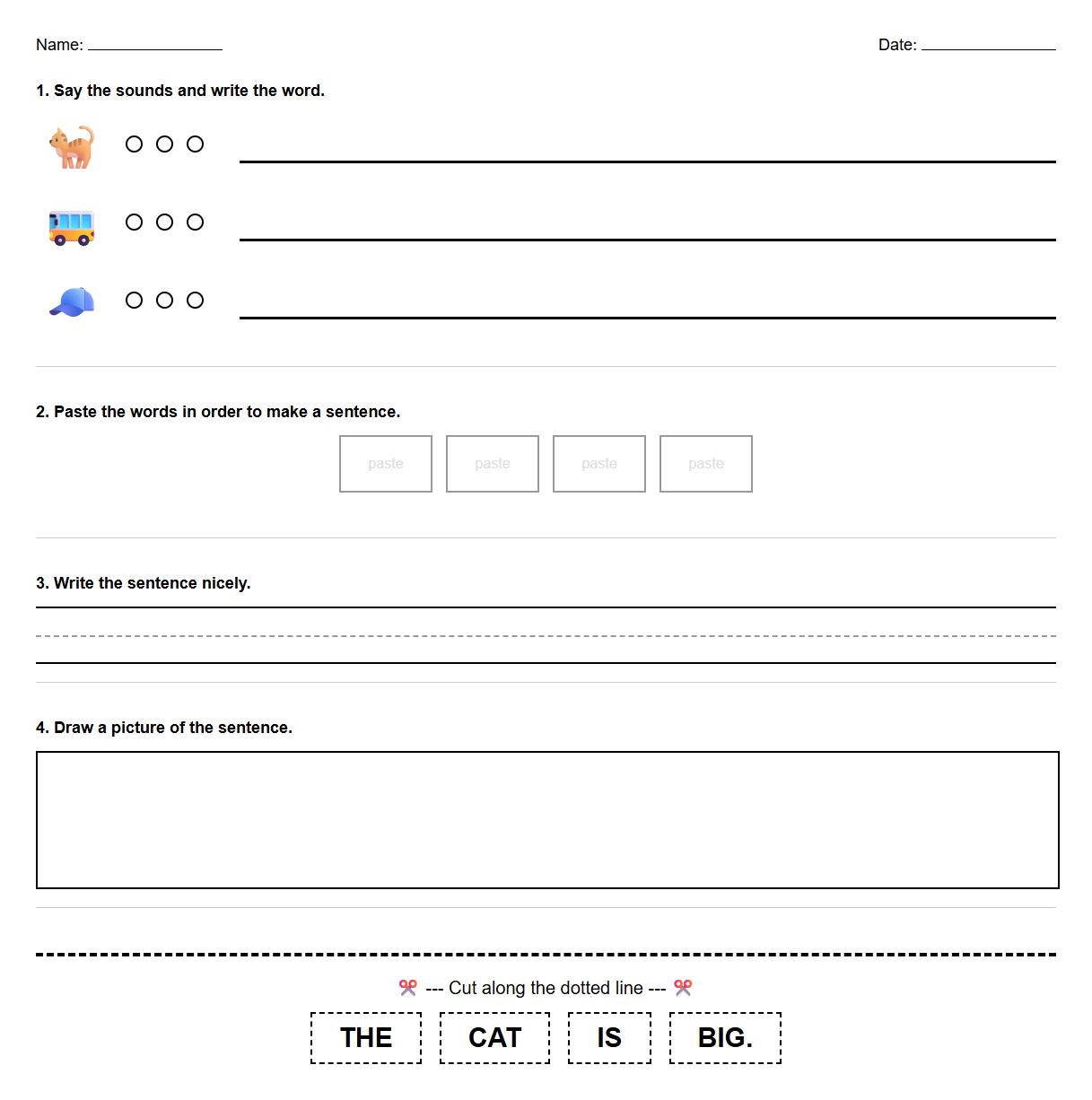 Sentence Building with Sight Words and Blending Sounds