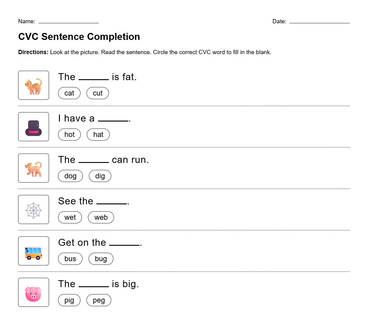 Sentence Completion with CVC Words for Phonological Processing