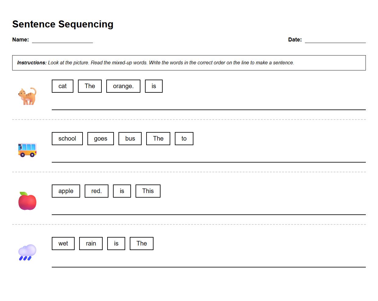 Sentence Sequencing with Visual Cues Worksheet