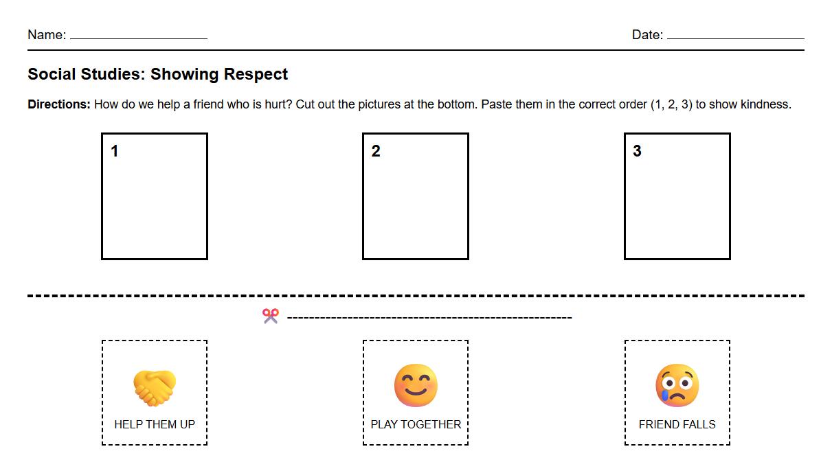 Sequencing worksheet for steps to show respect
