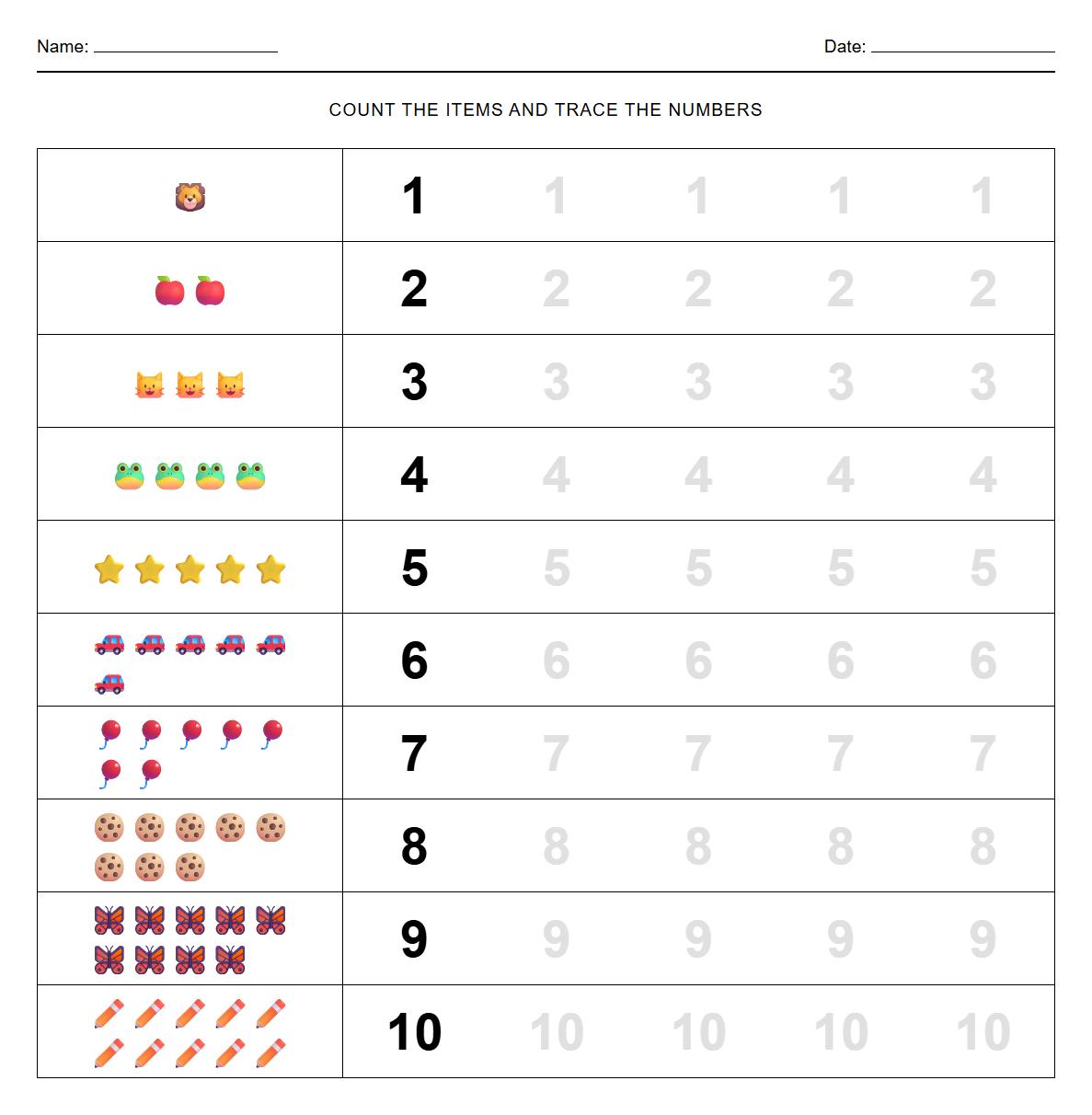 Sequential Number Tracing with Visual Cues