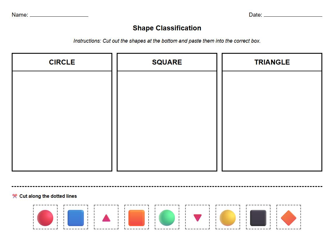 Shape Classification Cut and Paste Worksheet