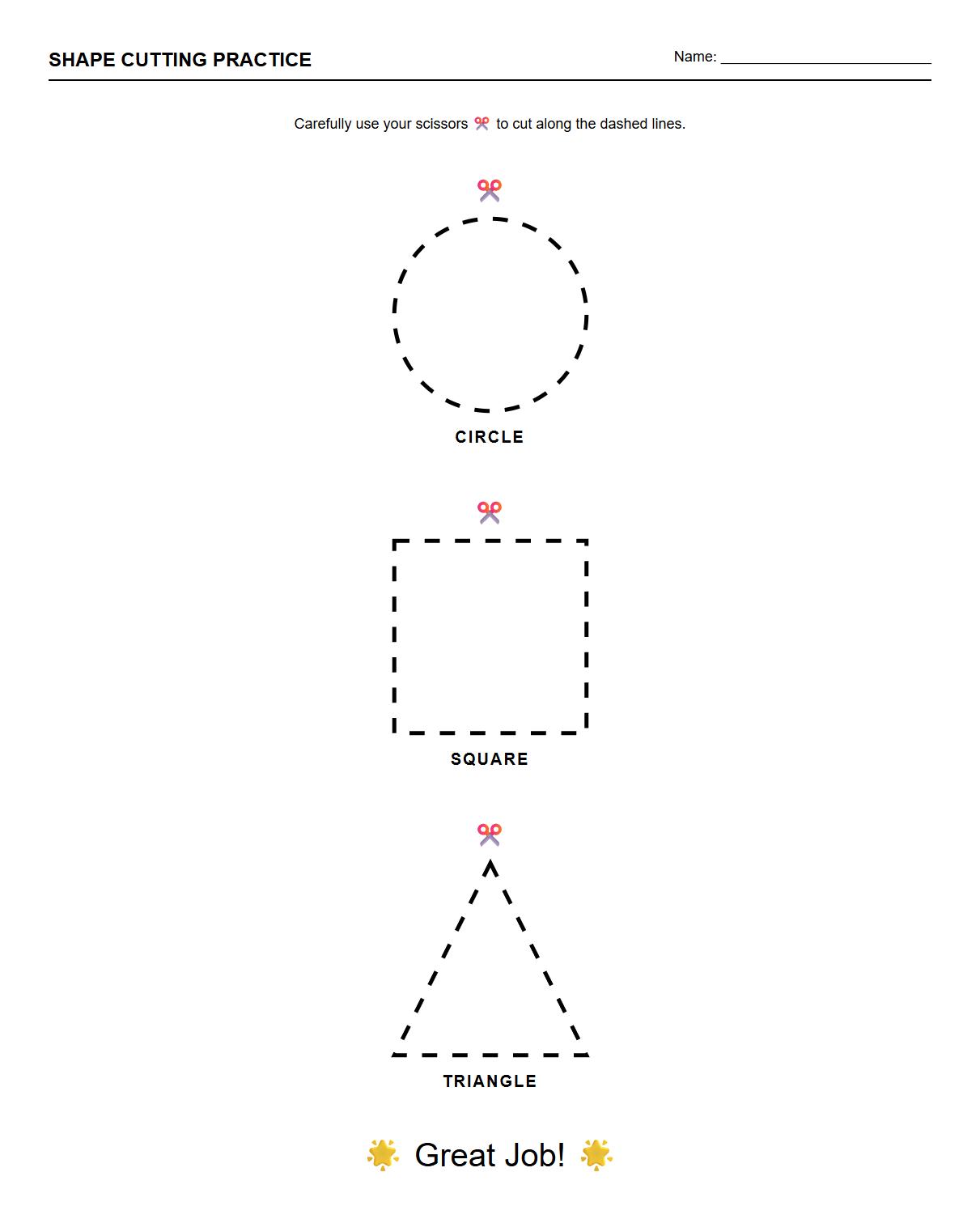 Shape Cutting Skills Worksheet (circle, square, triangle)