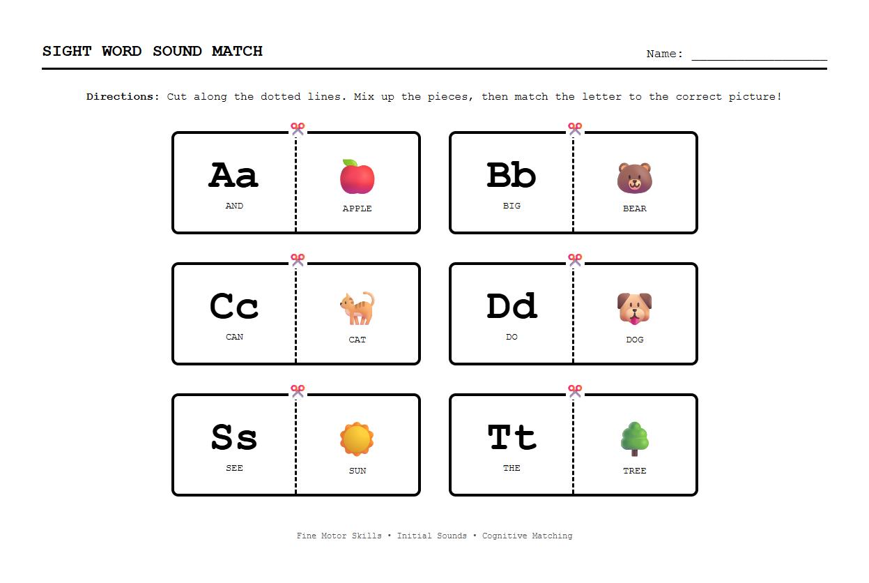 Sight Word Initial Sound Matching Puzzle