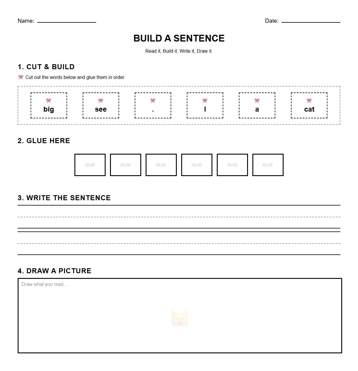 Sight word sentence construction activity