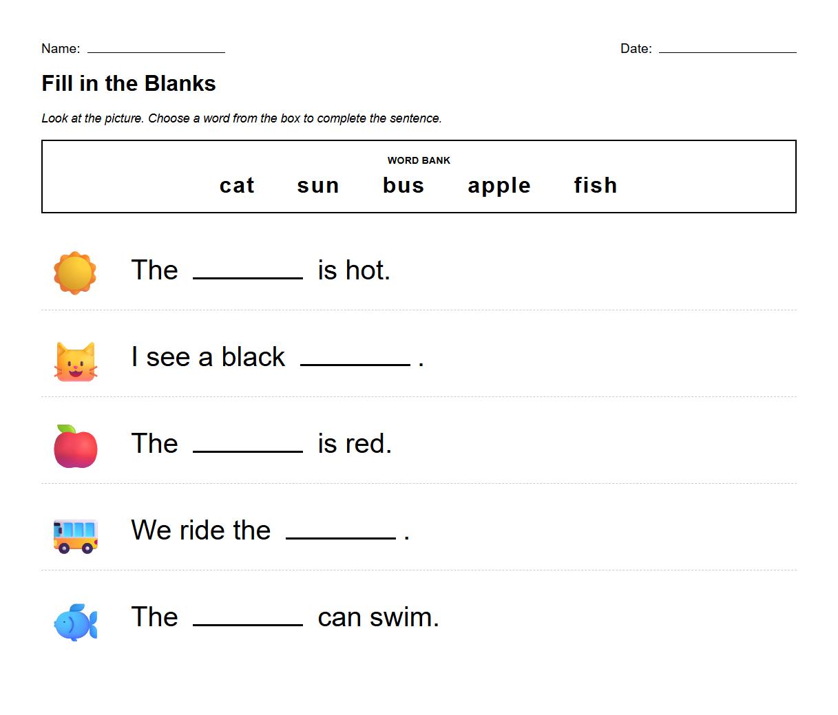 Sight Words Fill in the Blank Phonics Task
