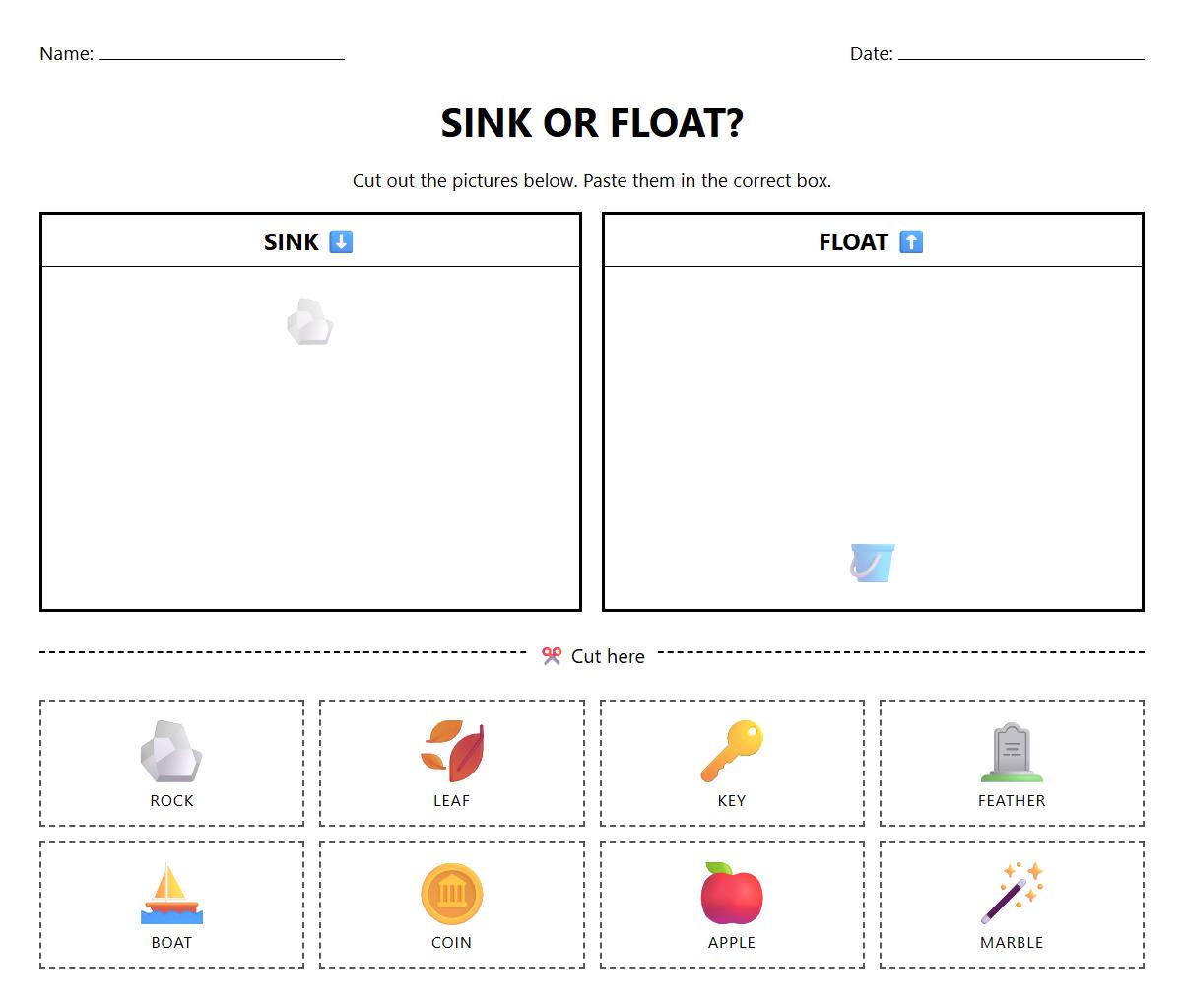 Sink or Float Visual Sorting Worksheet with Real Object Images