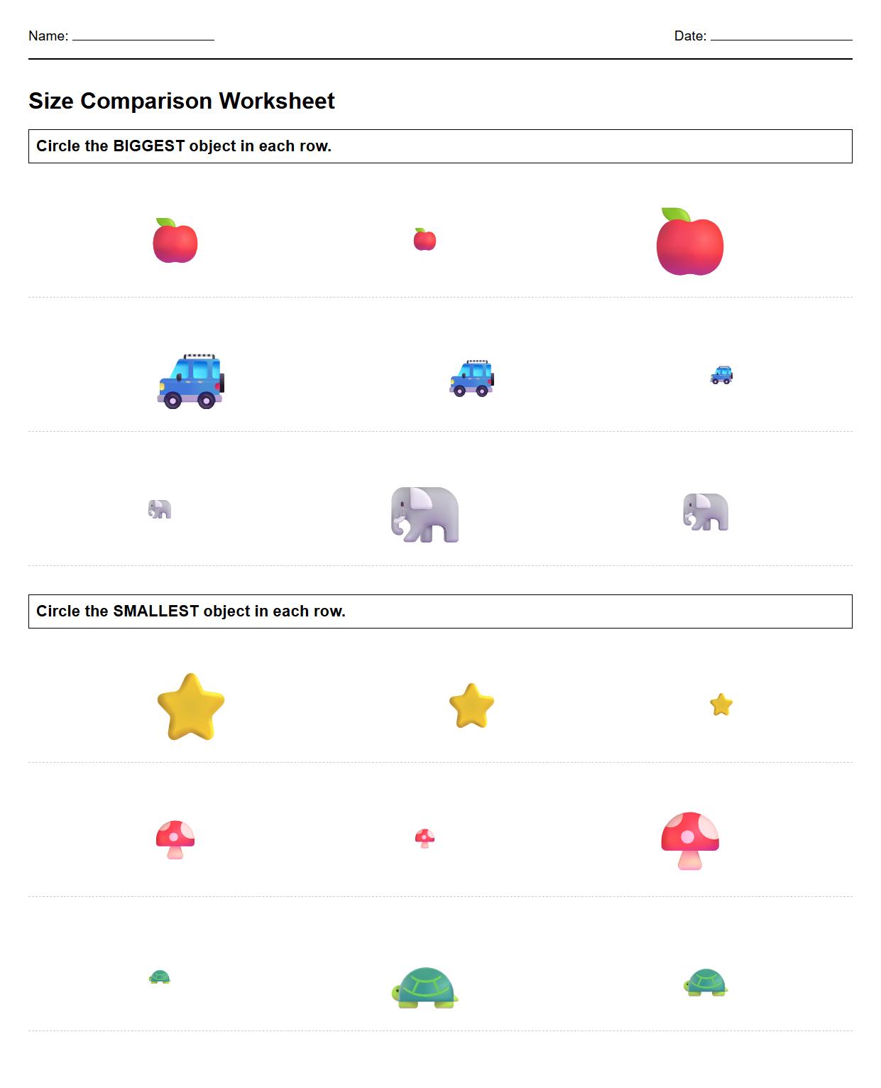 Size Comparison Visual Discrimination Worksheet