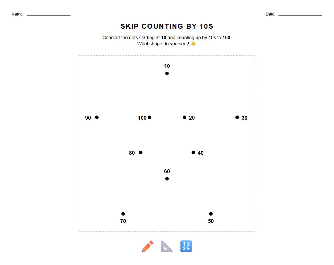 Skip Counting by 10s Dot to Dot Puzzle