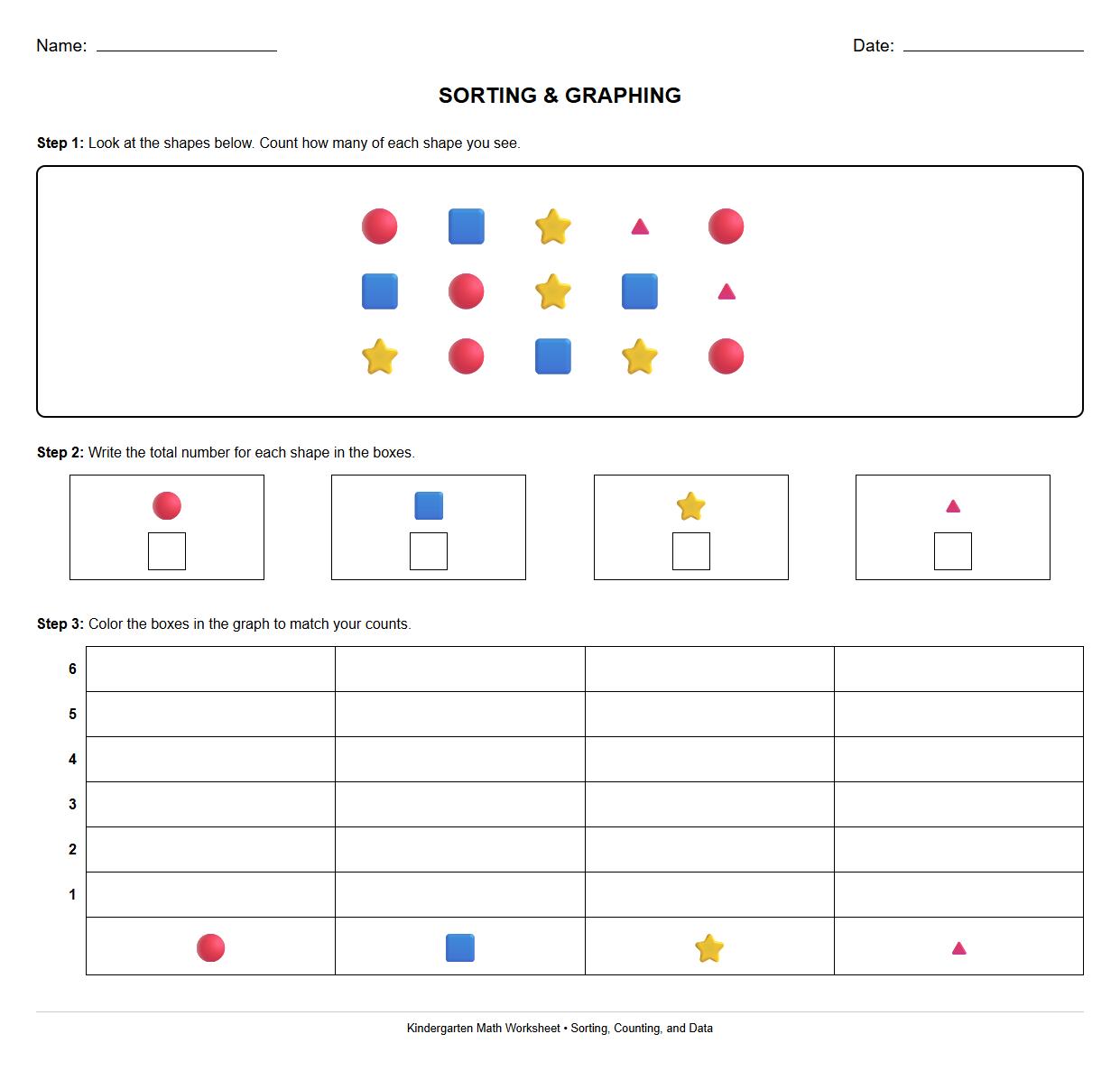 Sorting and Counting Bar Graph Worksheet using Colorful Manipulatives