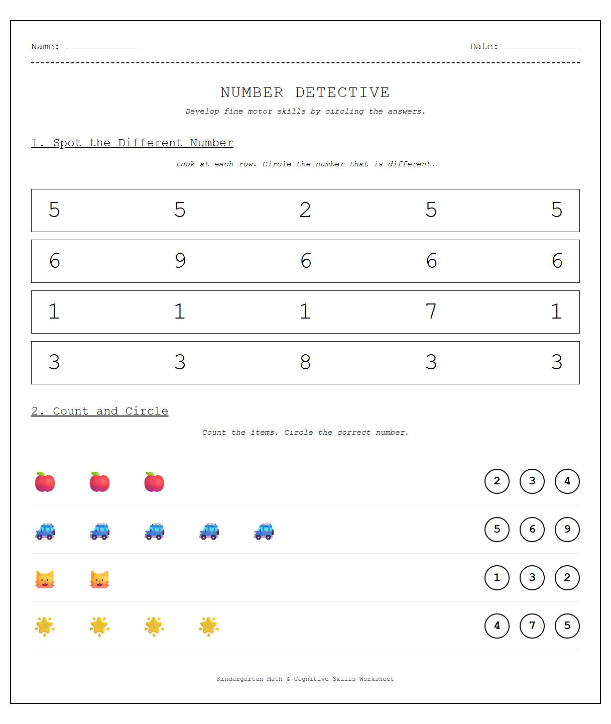 Spot the Difference activity with number recognition