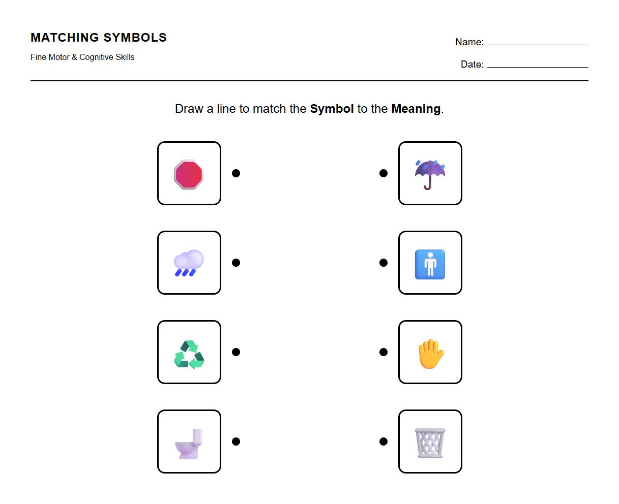 Symbol and sign matching worksheet enhancing receptive language skills