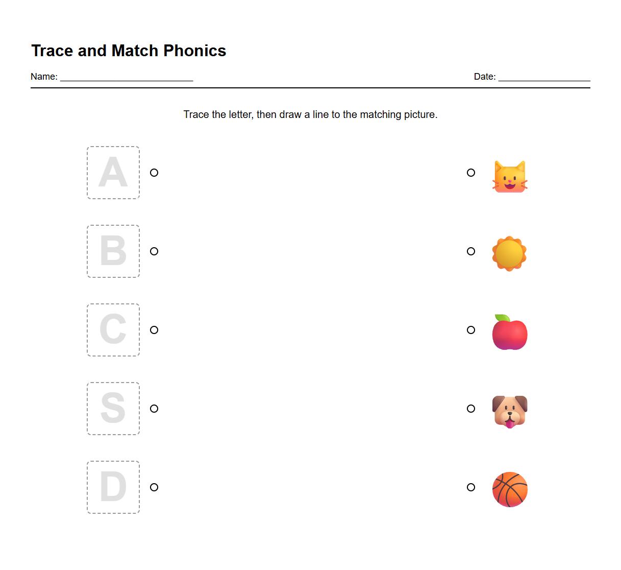 Trace and Match Initial Phonics Sounds
