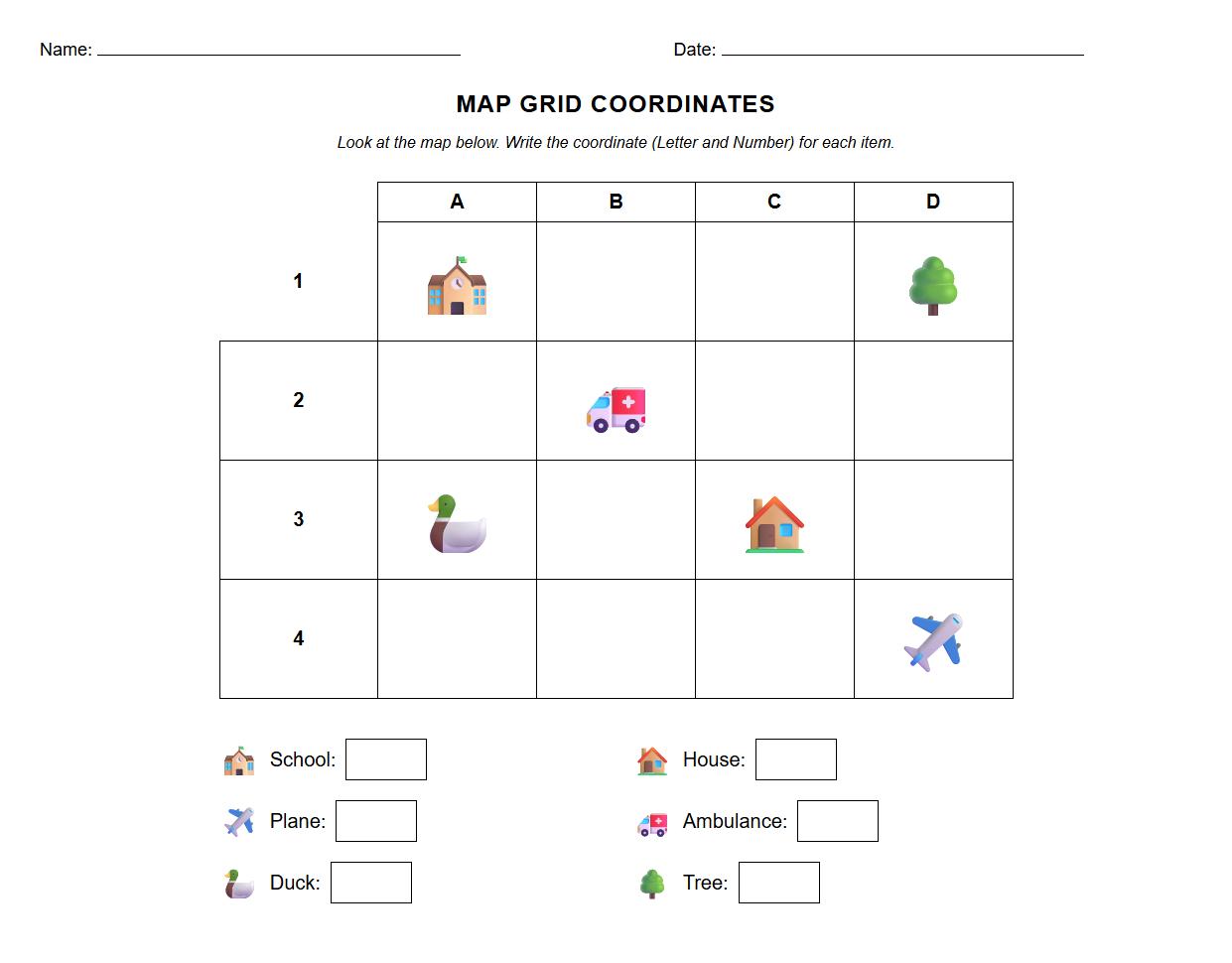 Understanding Location with Grid Coordinates Worksheet
