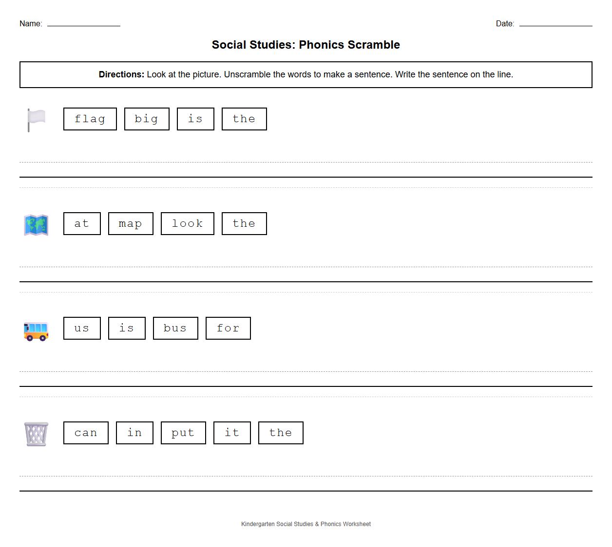 Unscramble Sentences with Phonics Word Families Handout
