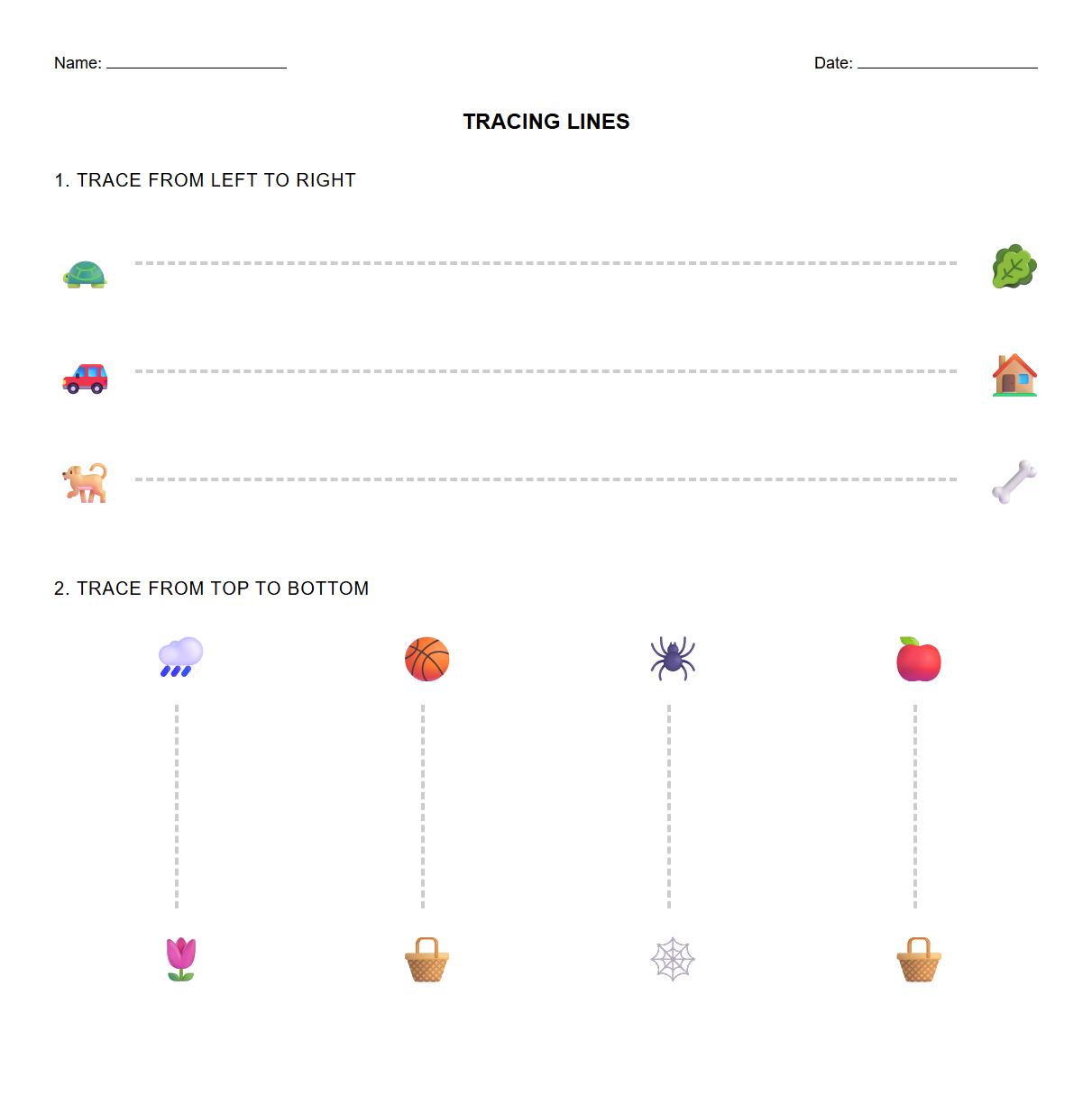 Vertical and horizontal line tracing worksheet for spatial awareness