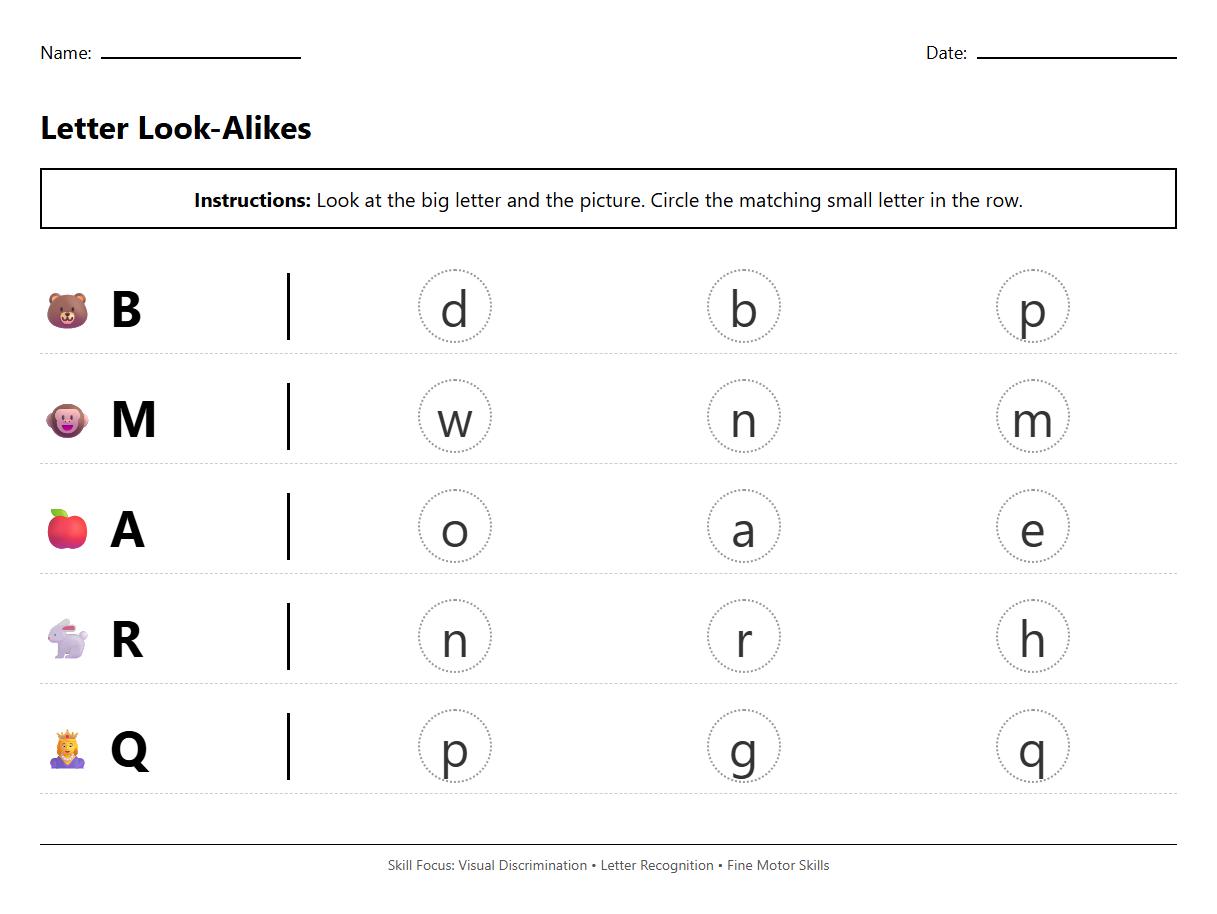 Visual Discrimination Letter Pair Identification Activity