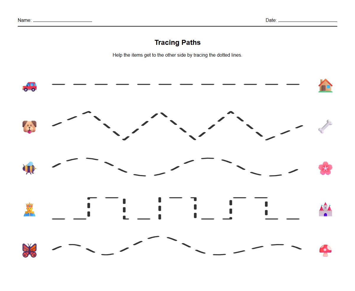 Visual Perception Tracing Worksheet: Connecting Dots with Curved and Straight Paths