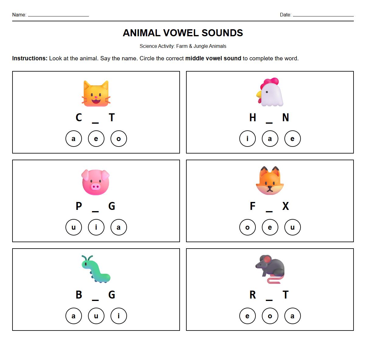 Vowel Sound Recognition with Farm and Jungle Animals