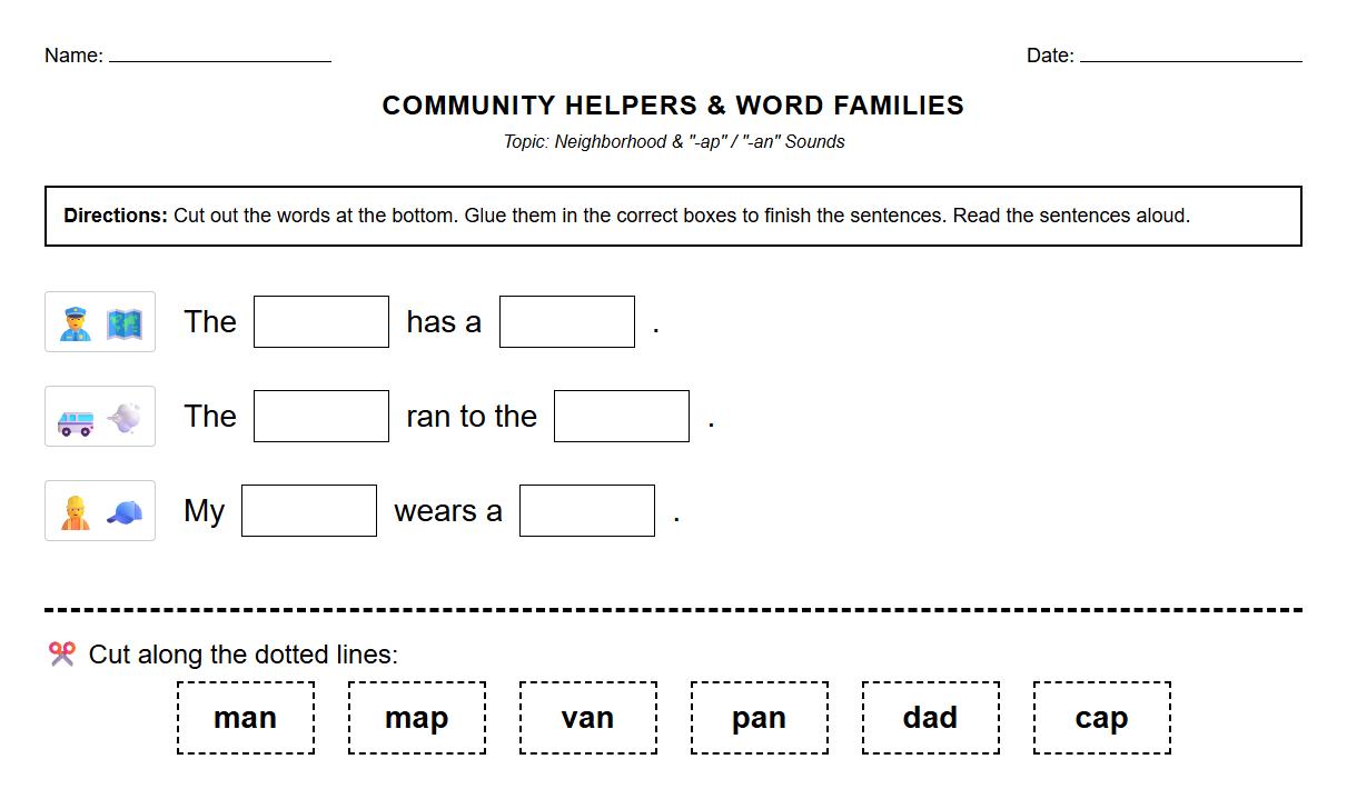 Word Family Sentence Making Phonics Activity Sheet