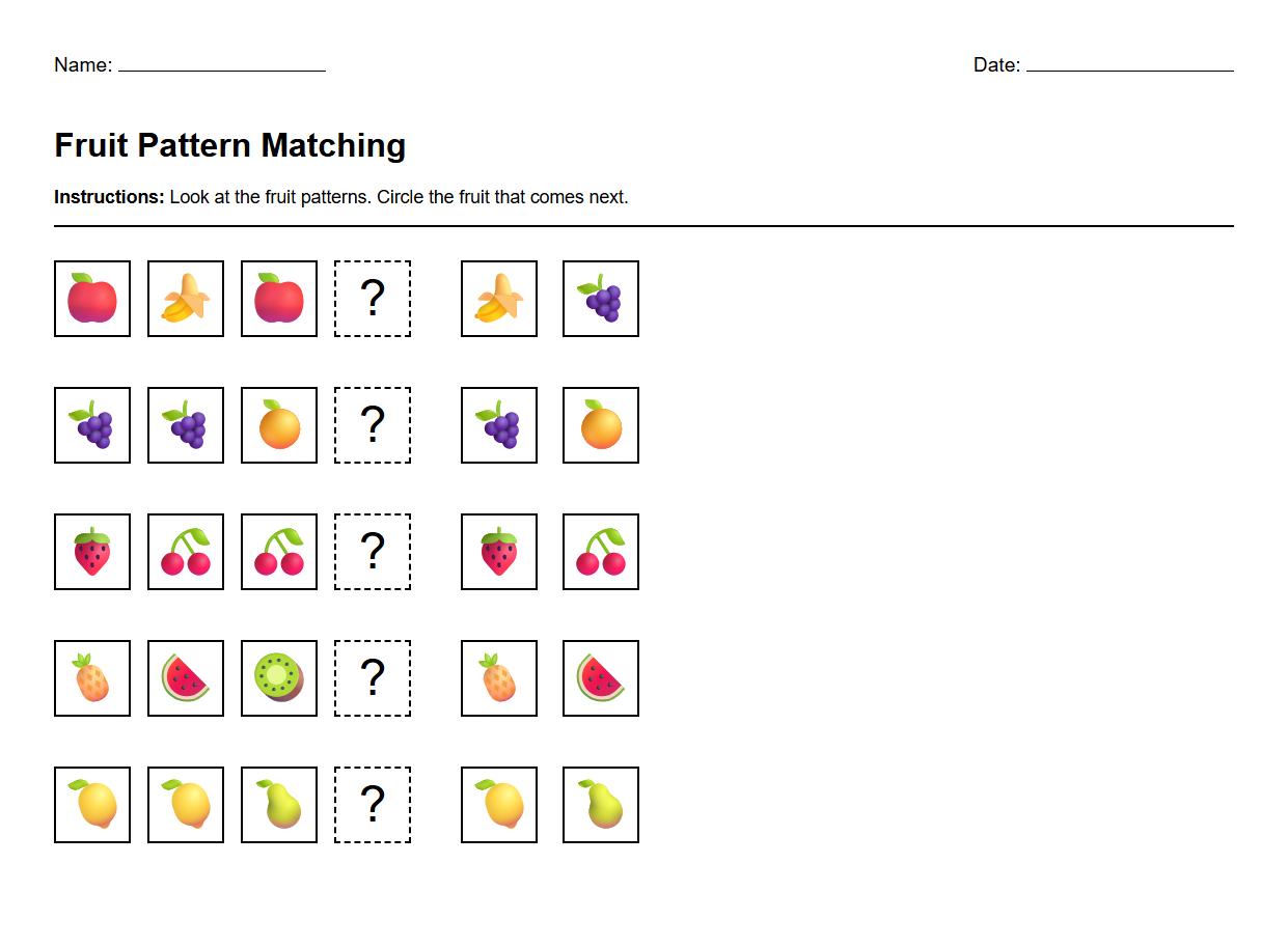 ABC Pattern Matching using Fruit Worksheet