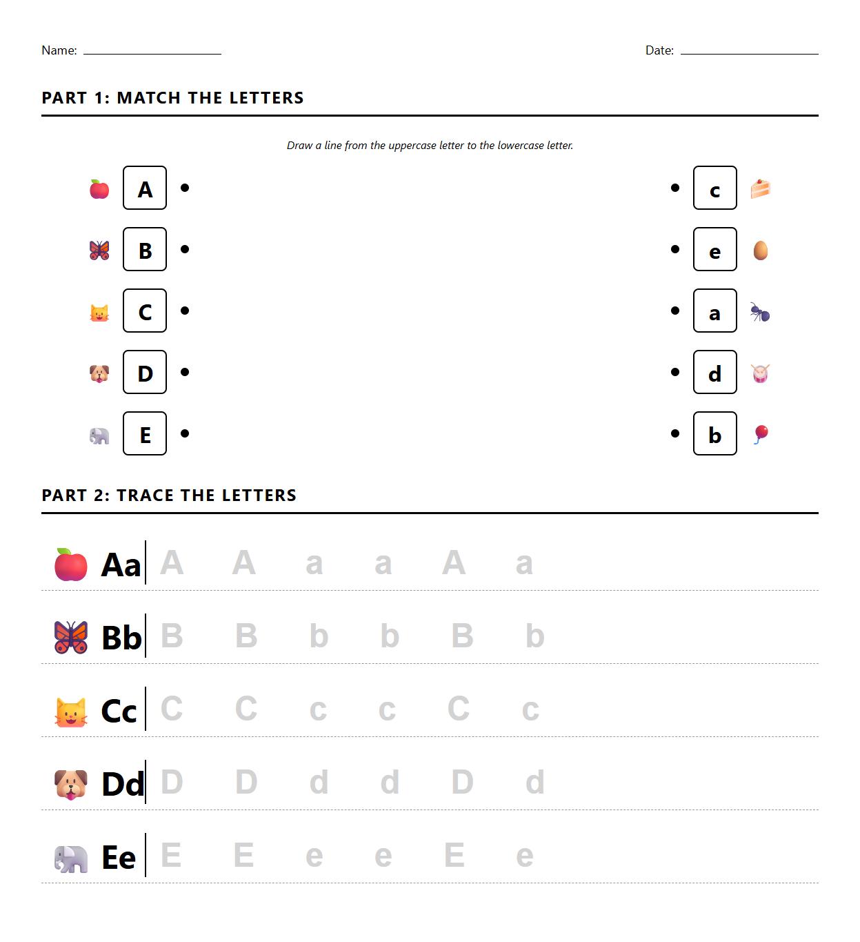 Alphabet Matching and Tracing Letters Worksheet