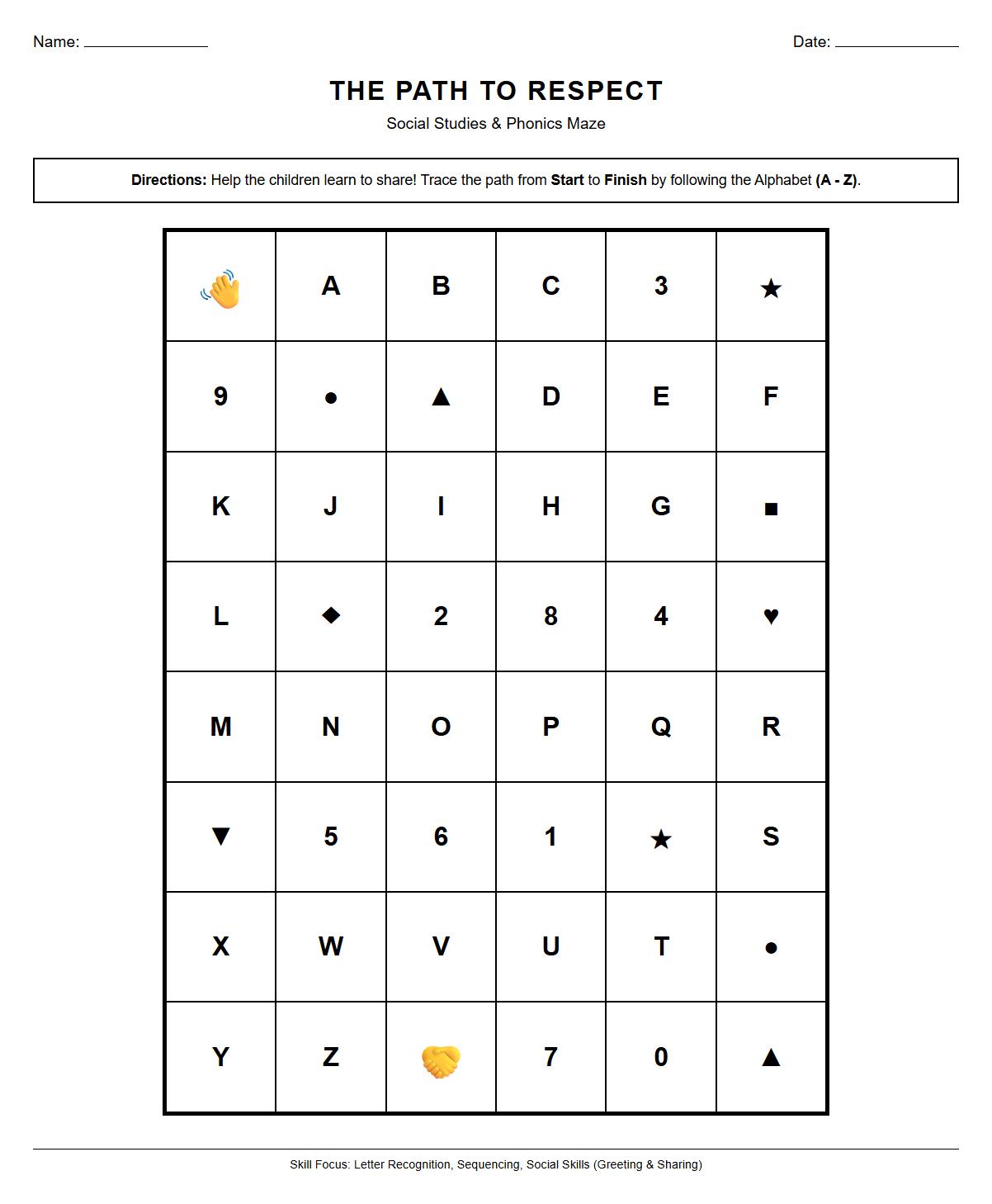 Alphabet Maze Phonics Game Highlighting Respect