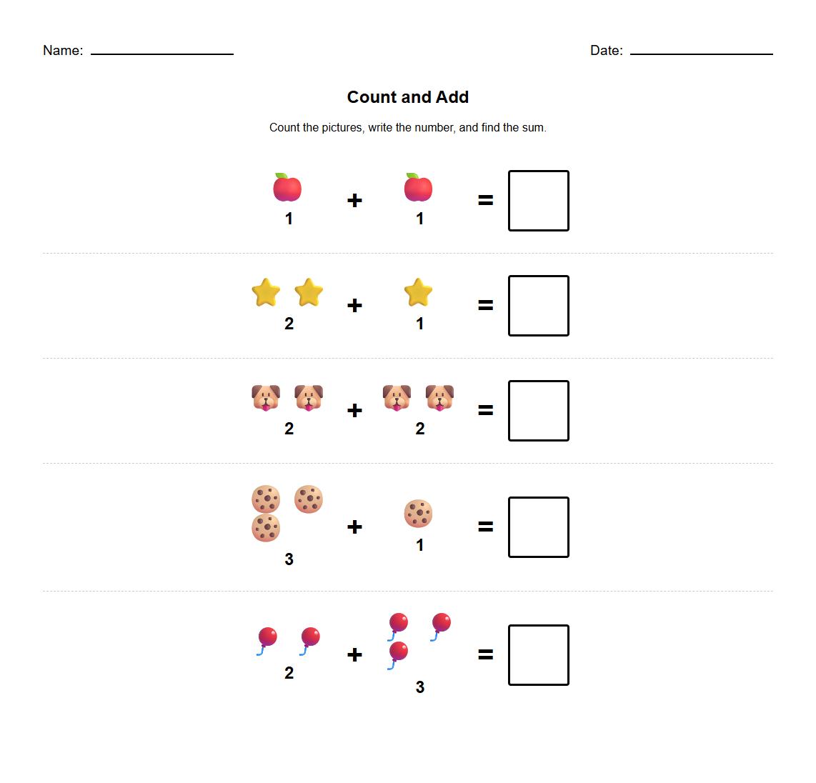 Basic Addition with Visual Aids Worksheet
