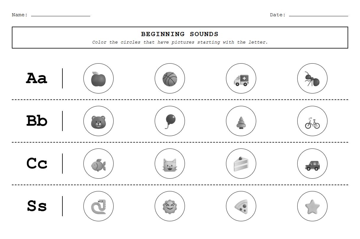 Beginning sound coloring exercise