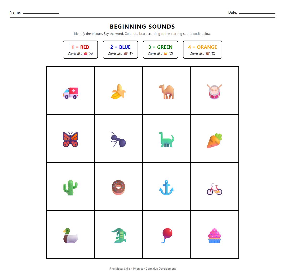 Beginning Sounds Color by Number Sheet