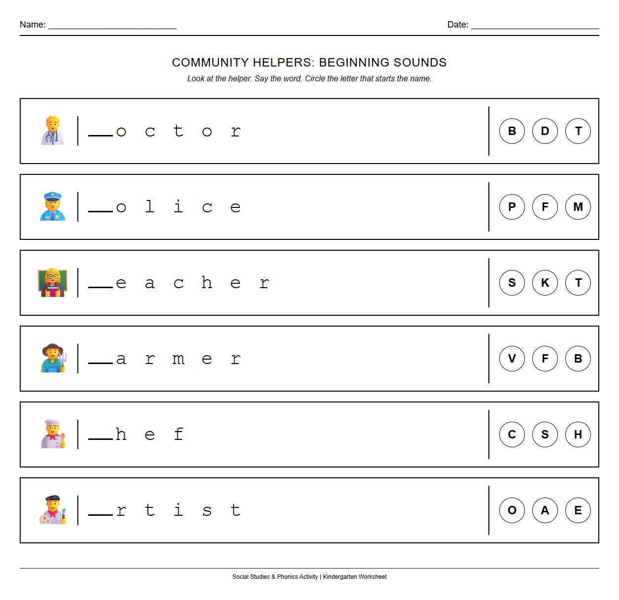 Blanks in Job Names Phoneme Recognition Activity