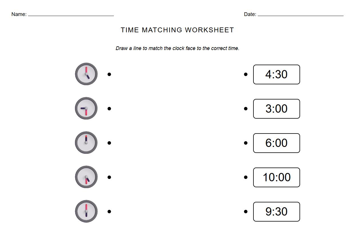 Clock Face Matching with Analog and Digital Time Hour and Half Hour