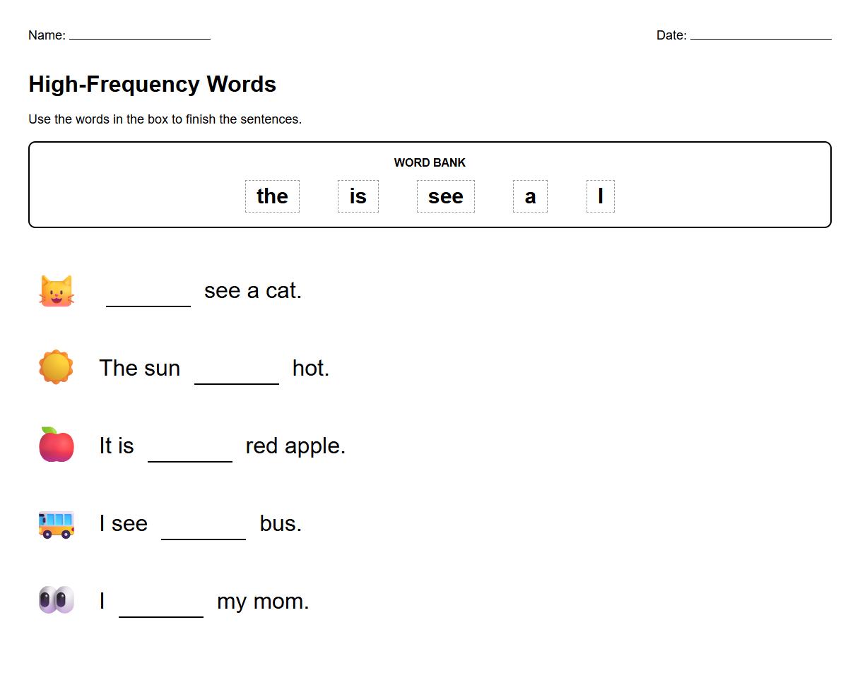 Cloze Passage Focusing on High-Frequency Words