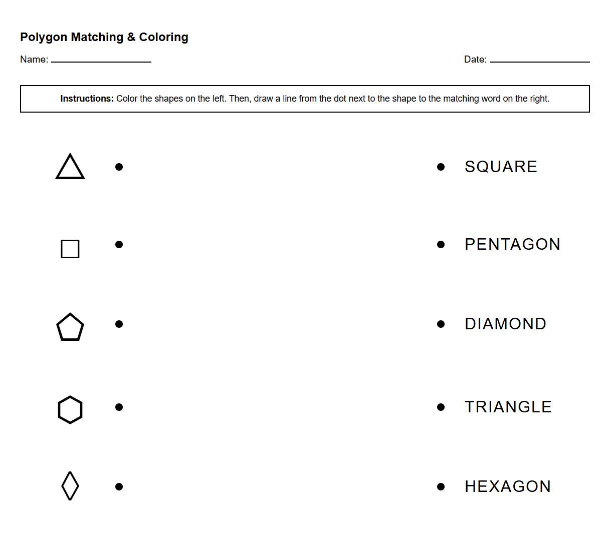 Color and Match Polygon Worksheet Activity