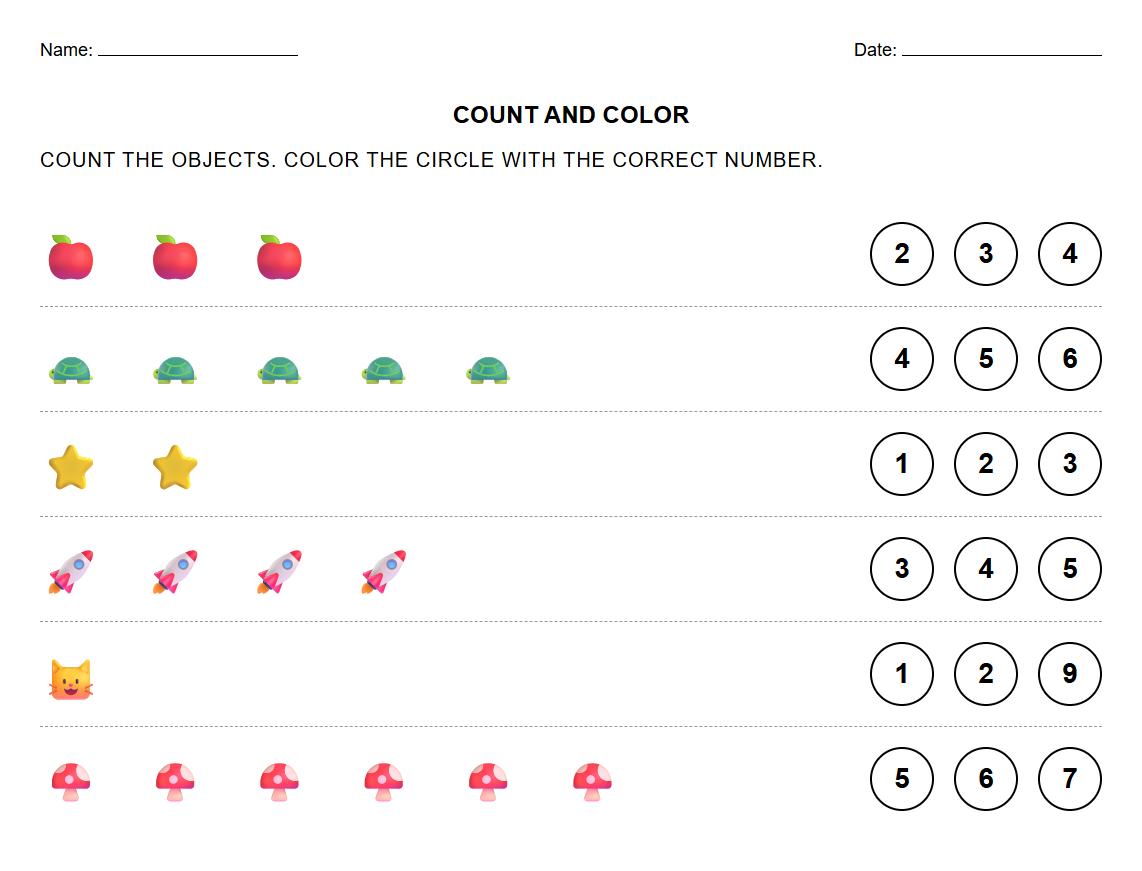 Count and Color Quantity Worksheet