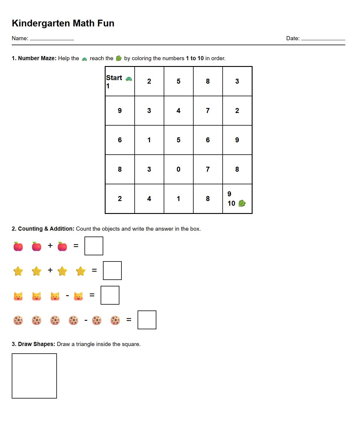Counting Maze with Math Problem Solving