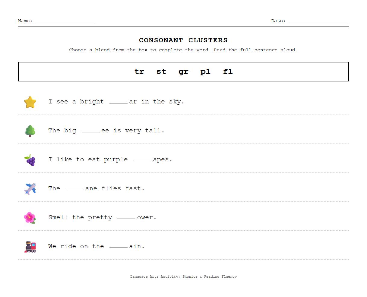 Create and Read Sentences Featuring Consonant Clusters